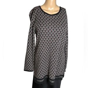 Y2K Susan Graver lace hem,jersey knit,tunic,sweater,office siren,gorpcore,warm